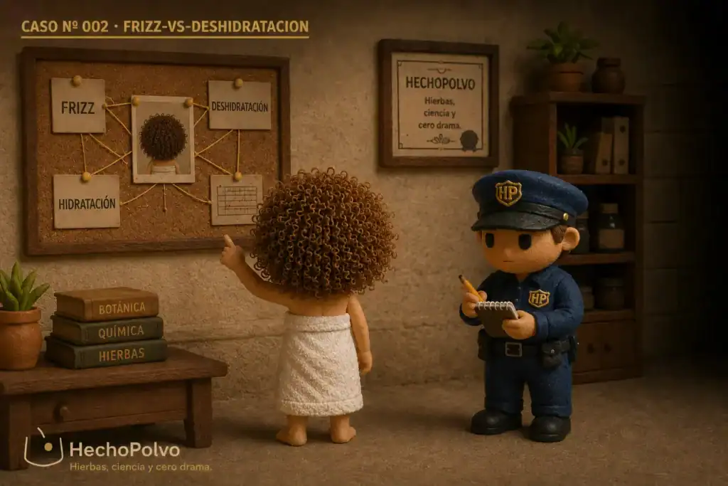 Clara con frizz tira de un hilo que se pierde, mientras el detective HP la acompaña buscando la causa.